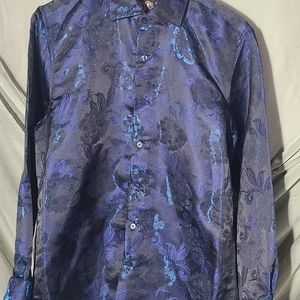 Senor Del Los Cielos mens blue shiny metallic button-down dress shirt
